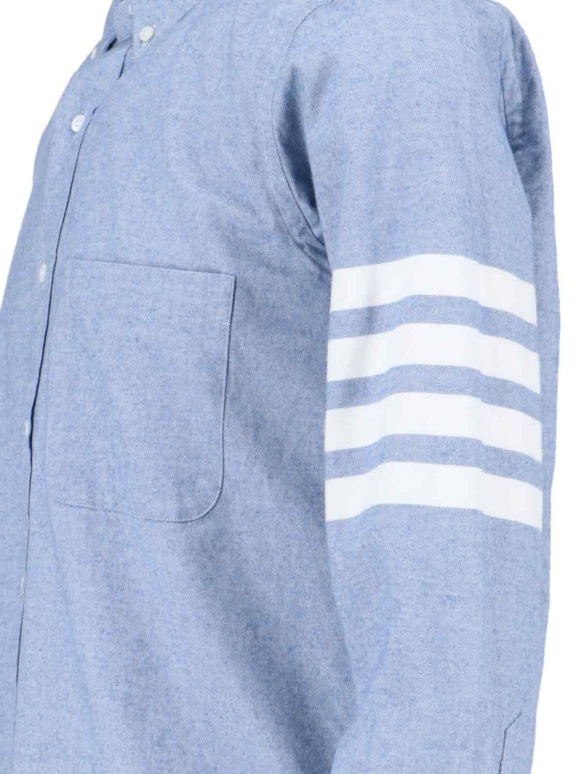 Thom Browne Light Blue Button-Down Shirt With Tricolor Tab