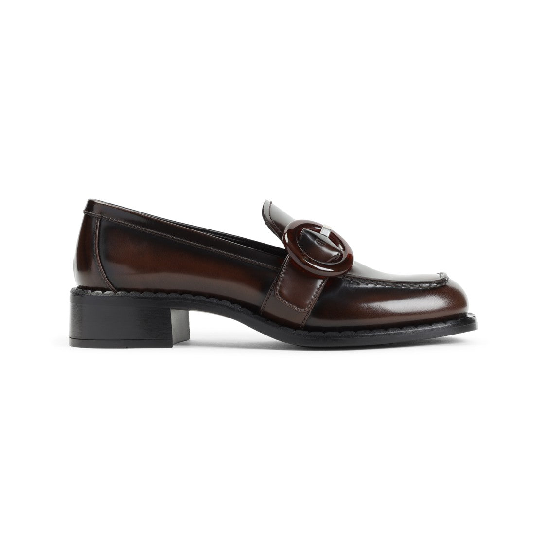 Prada Calf Leather Loafers With Circular Buckle Detail