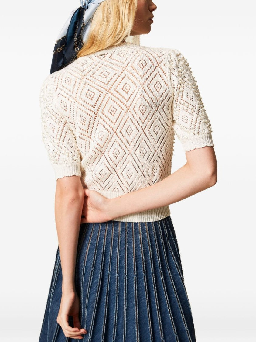 Twin-Set Cropped Open-Knit Sweater