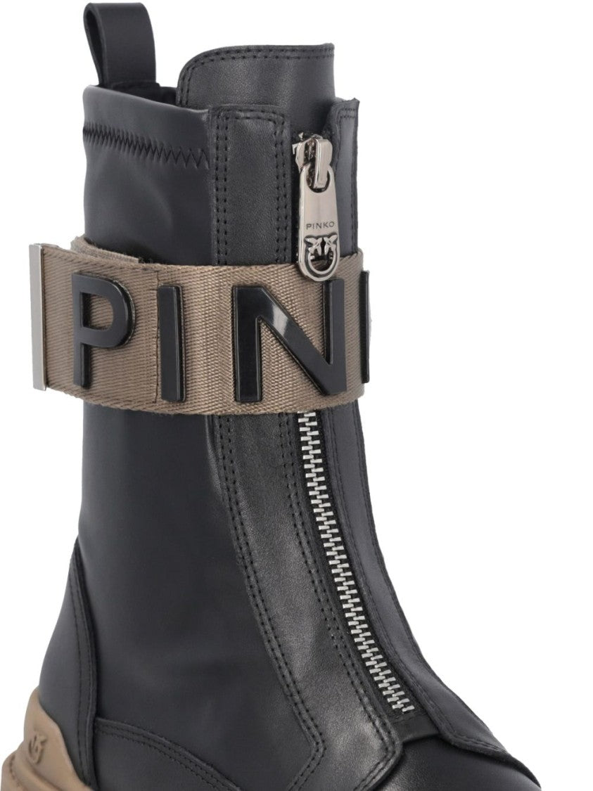 Pinko Chunky Sole Black Leather Boots
