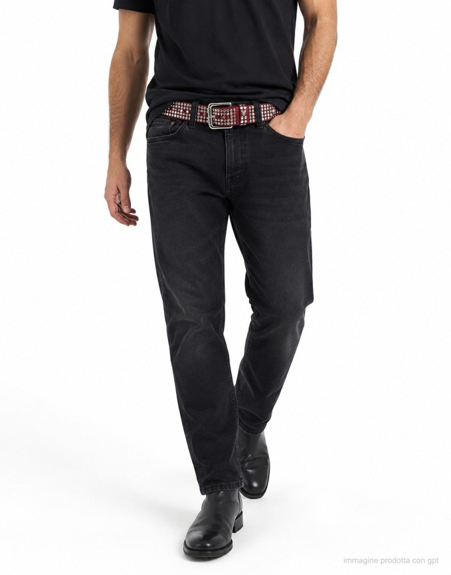 Htc Bordeaux Leather Belt With Iconic Studs And Metal Buckle