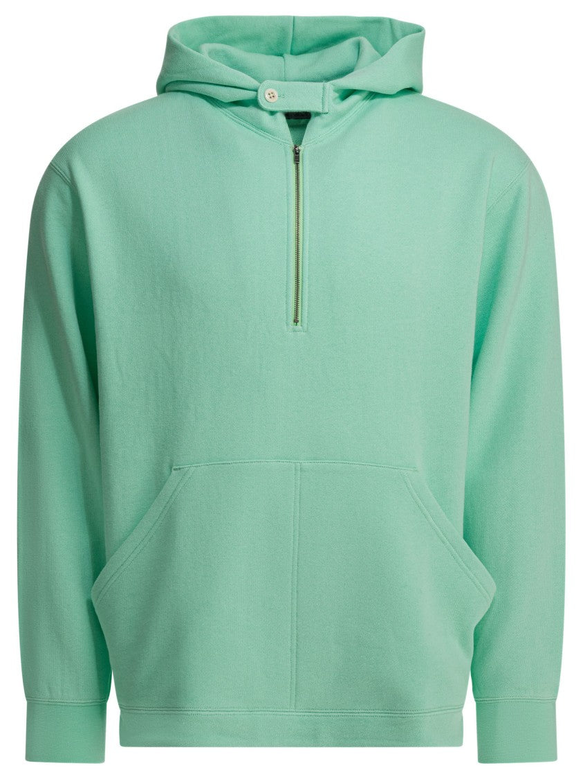 Beams Plus Relaxed-Fit Half-Zip Sweatshirt With Buttoned Collar Tab