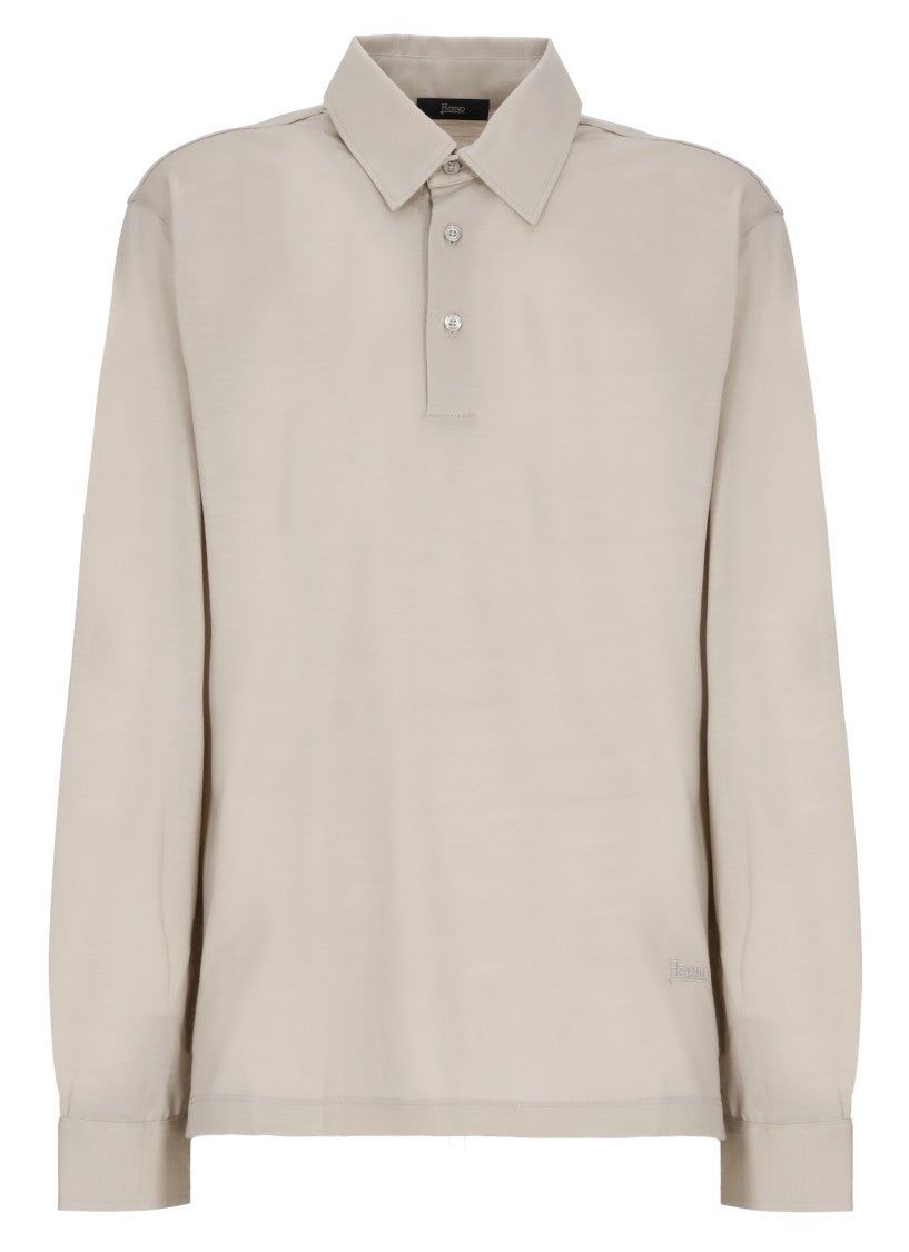 Herno Beige Long Sleeve Wool Polo Shirt