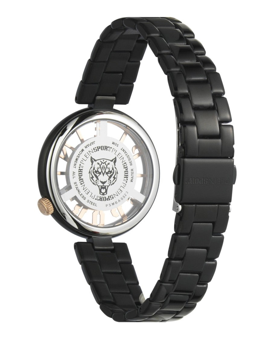 Plein Sport Tiger Motif Black Ip Bracelet Watch With Rose Gold Accents