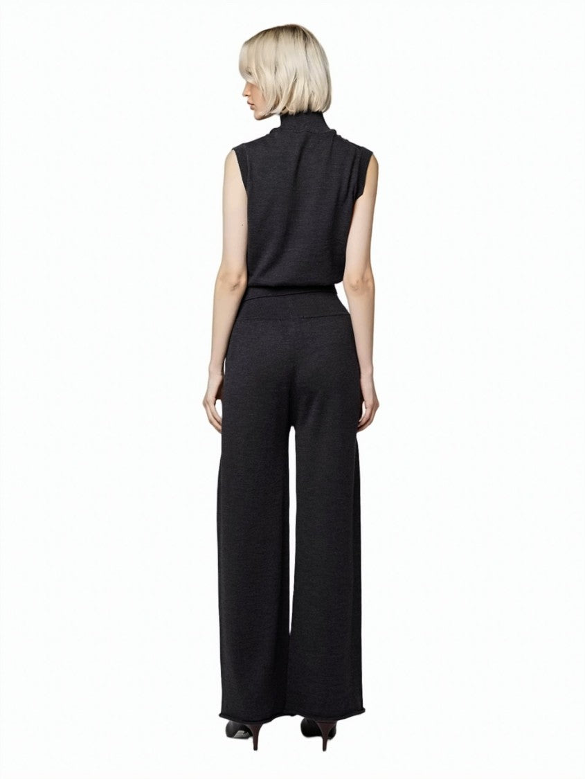 Alpha Studio High-Waisted Elastic Waistband Merino Wool Wide-Leg Pants