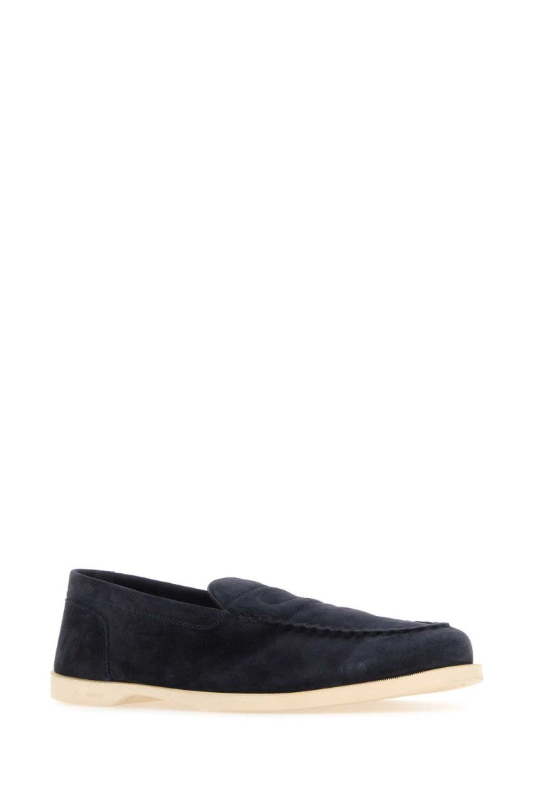 John Lobb Navy Blue Suede Pace Loafers