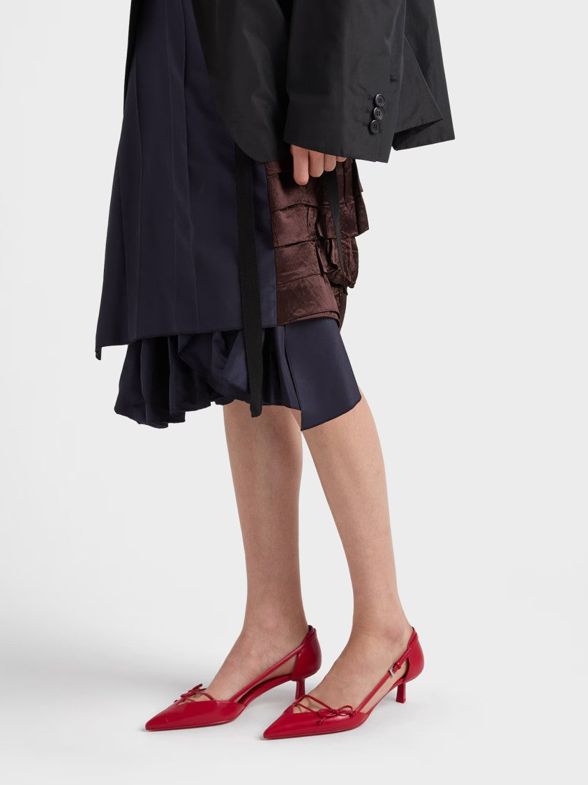 Prada Red Pointed-Toe Slingback Bow Pumps