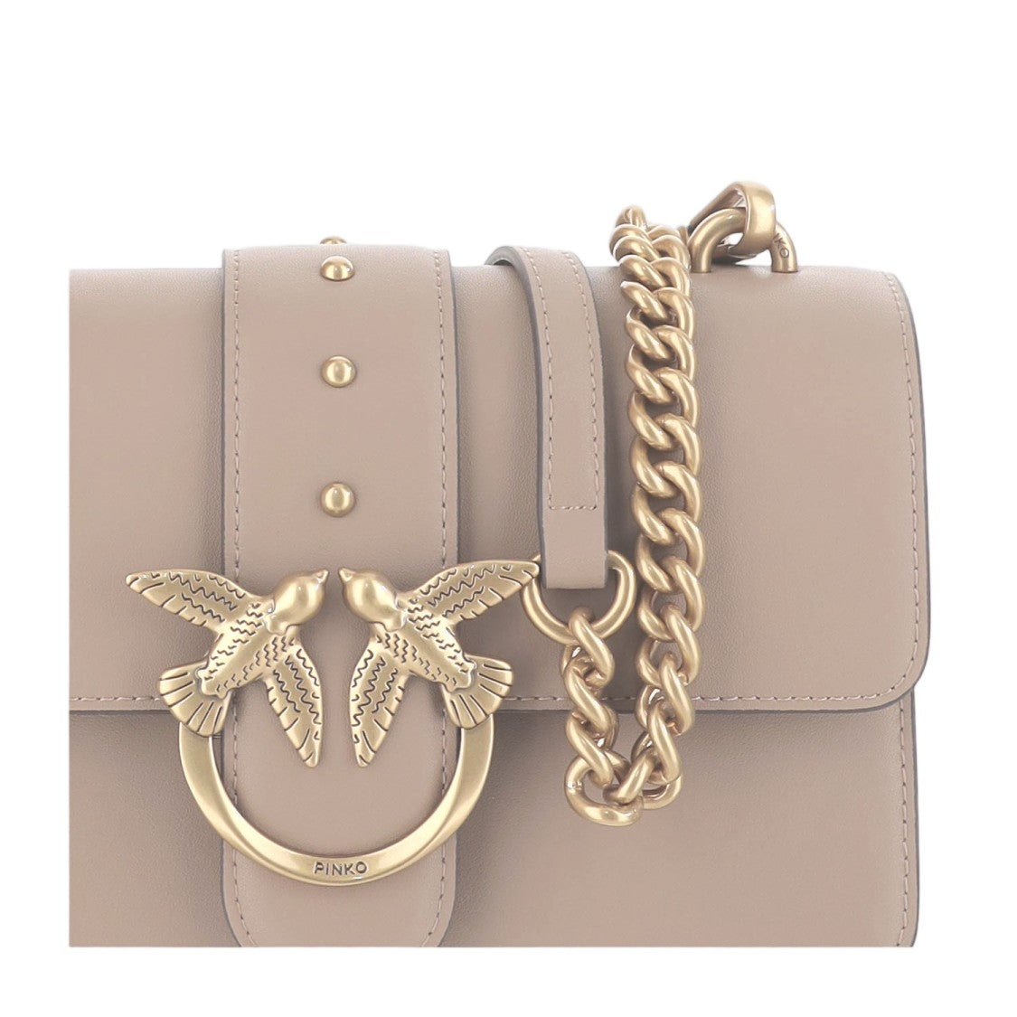 Pinko Love One Mini Beige Leather Shoulder Bag