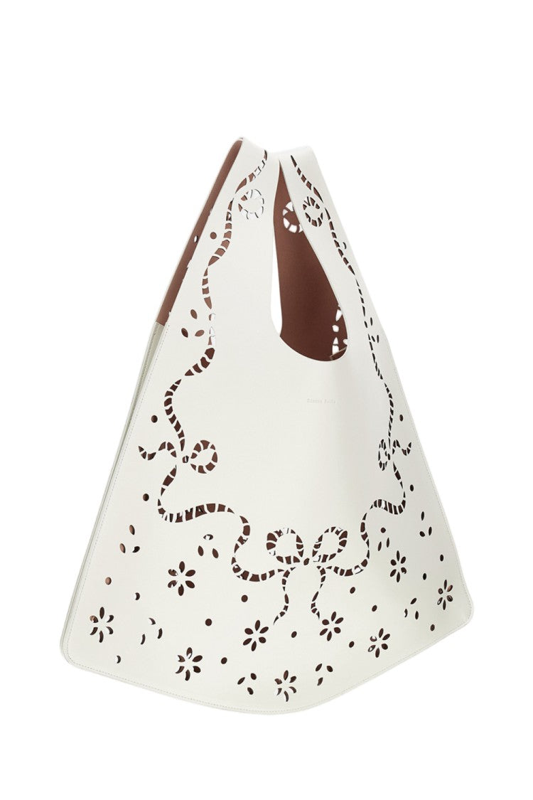 Simone Rocha White Xl Laser-Cut Floral Leather Shopper Bag