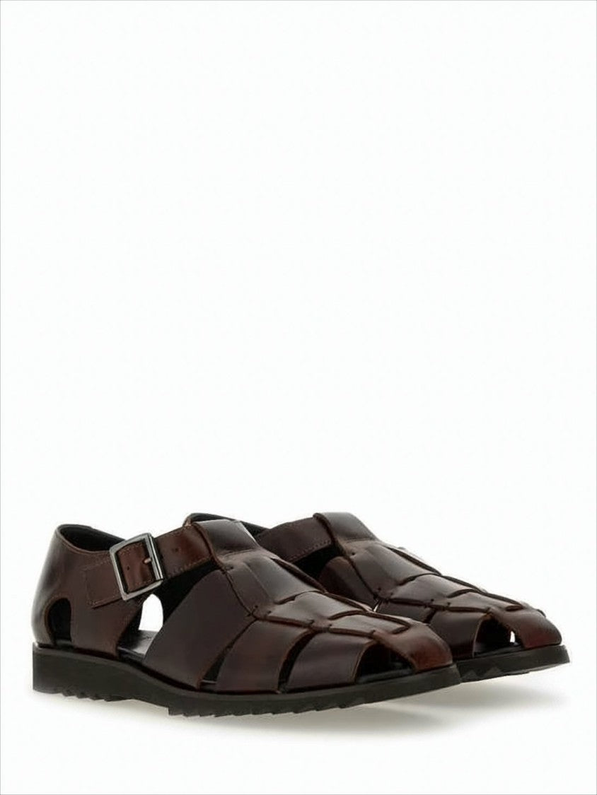 Paraboot Woven Leather Sandals With Side Buckle Strap