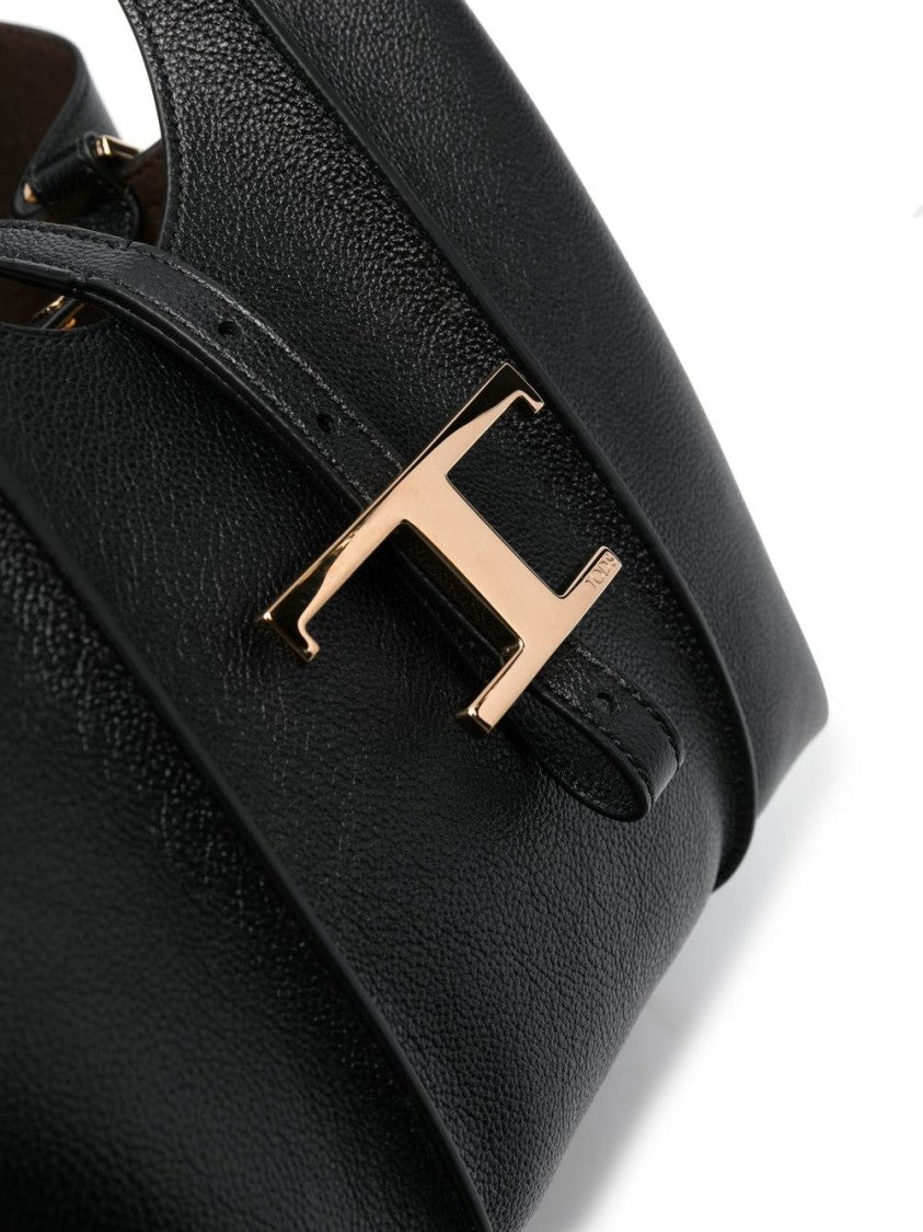 Tod's Spacious Black Leather Tote With Gold-Tone Buckle Closure