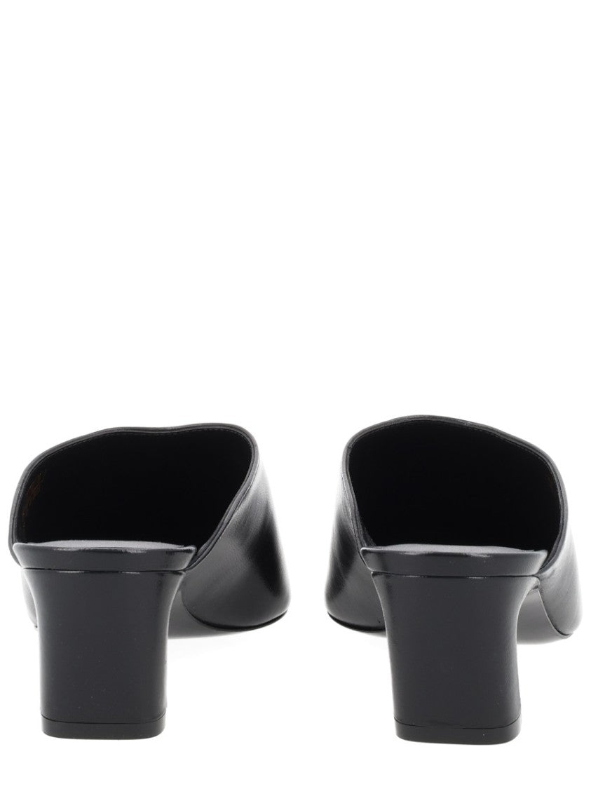 Stuart Weitzman Black Pointed Toe Curved Upper Mules