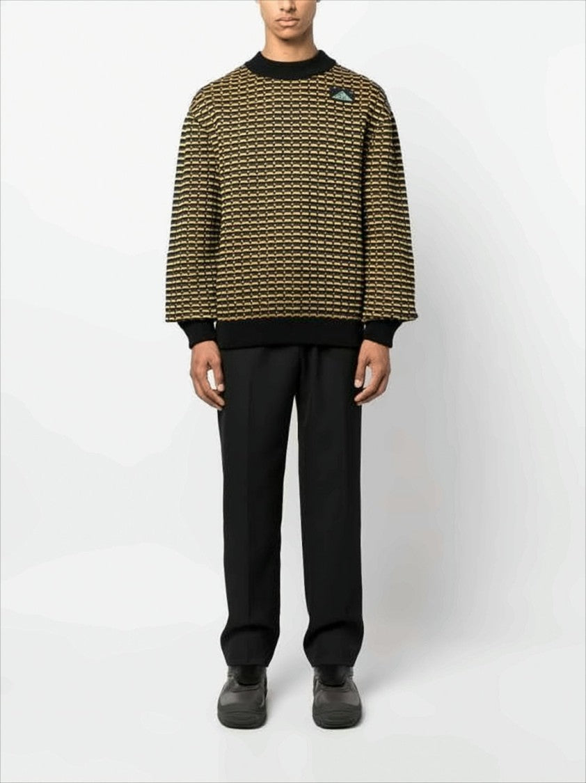 Oamc Textured Knit Sweater With Geometric Grid Effect