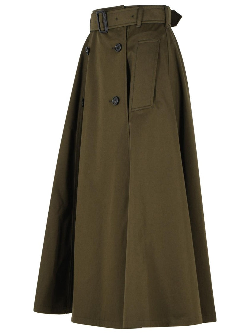 Burberry 'Brenda' Midi Trench Skirt In Green Cotton 'Juniper' Garbadine