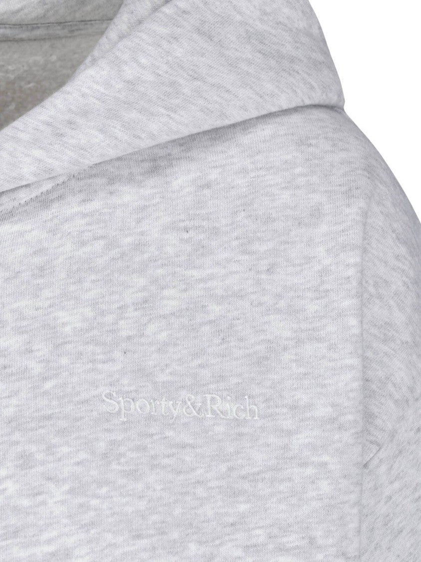 Sporty And Rich Grey Cropped Zip-Up Cotton-Blend Hoodie