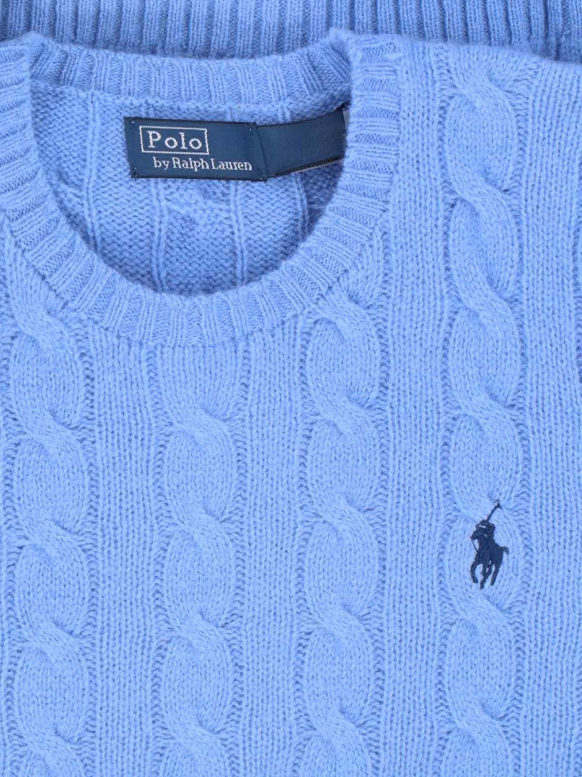 Polo Ralph Lauren Light Blue Cable Knit Wool-Cashmere Sweater
