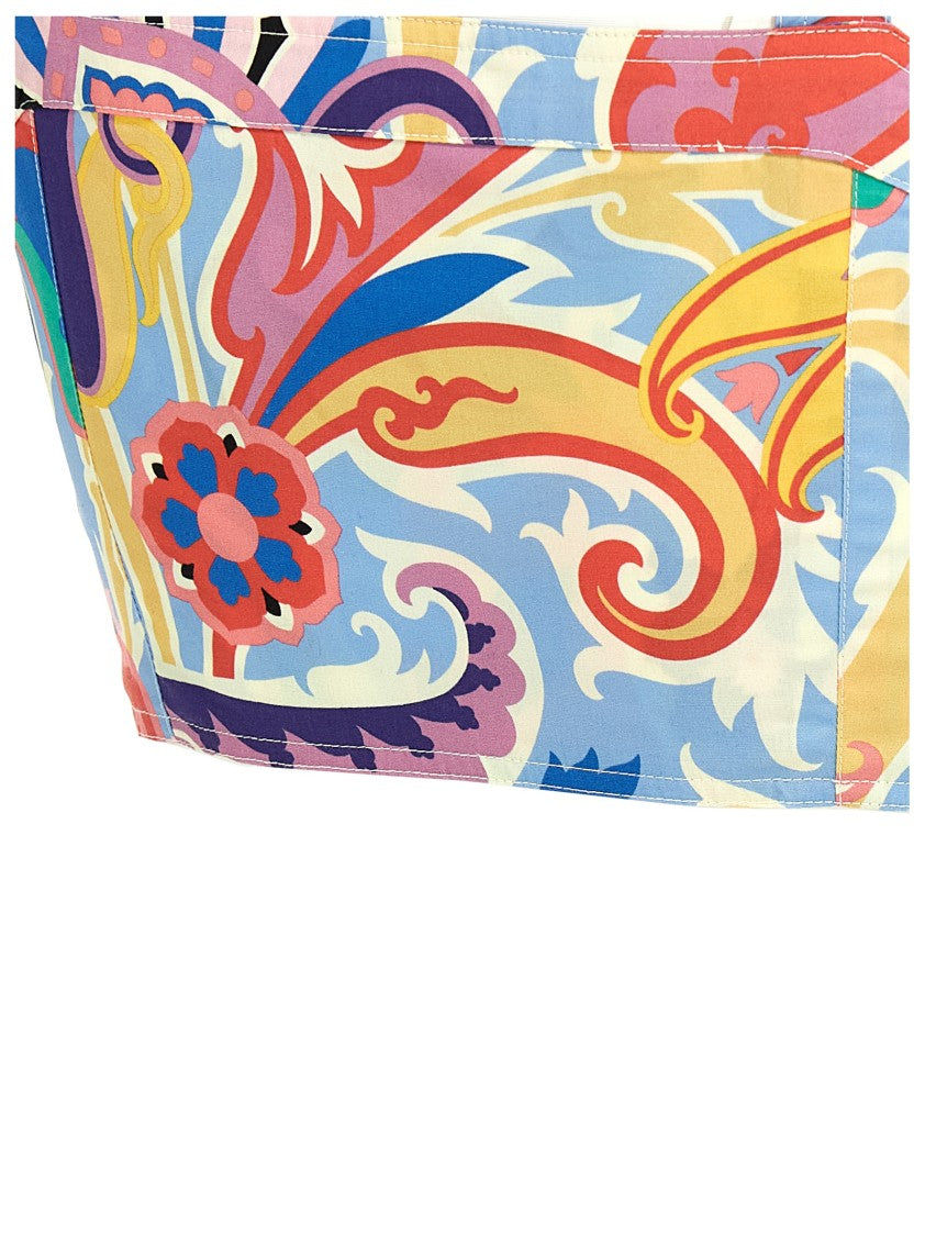 Etro Paisley-Print Cotton Top With Sweetheart Neckline