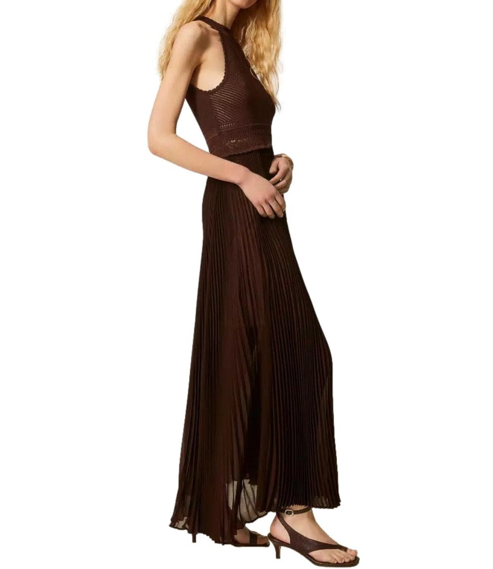 Twin-Set Textured Bodice Sleeveless Maxi Dress