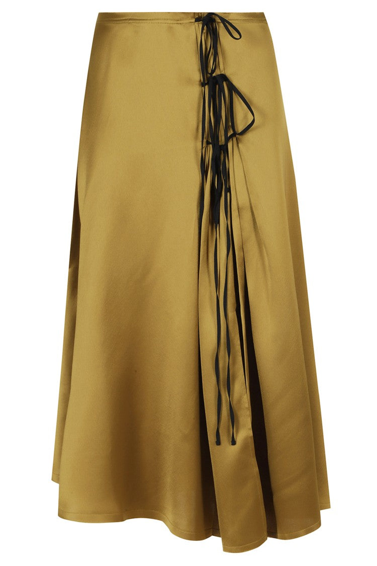 Ganni Fluid Satin Bow Tie Side Midi Skirt