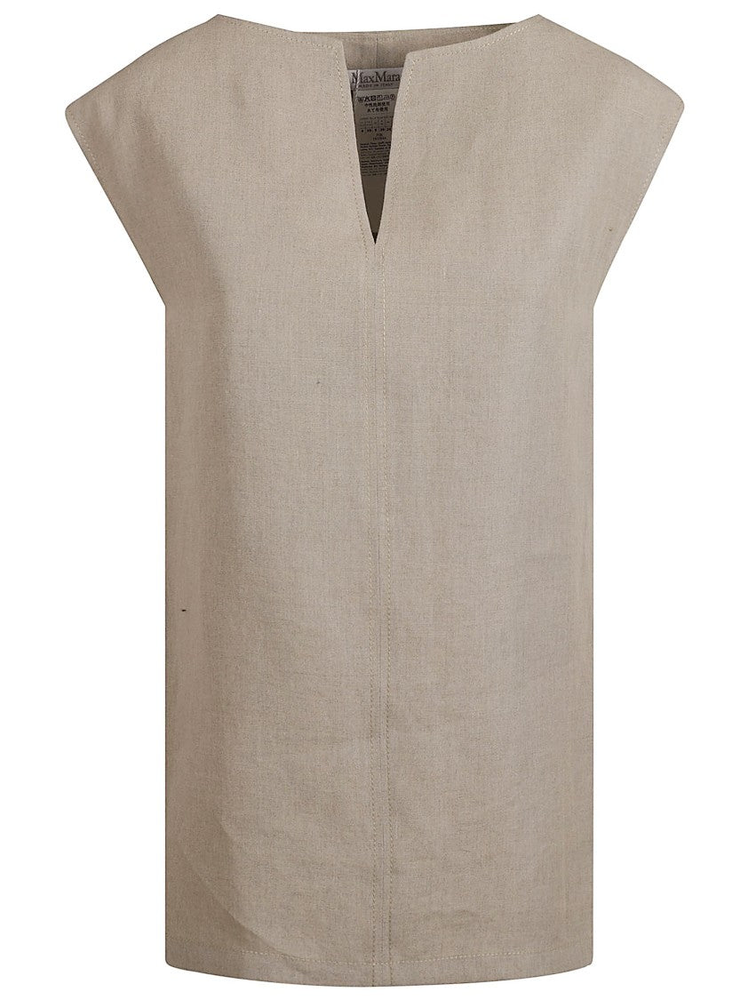 Max Mara Beige Flaxlinen Dress With V-Neckline