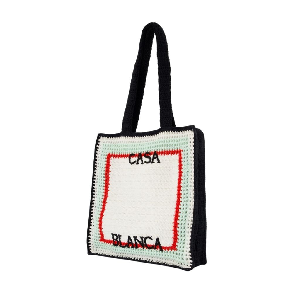Casablanca Rectangular Crochet Shopper Bag With Prominent Text Design