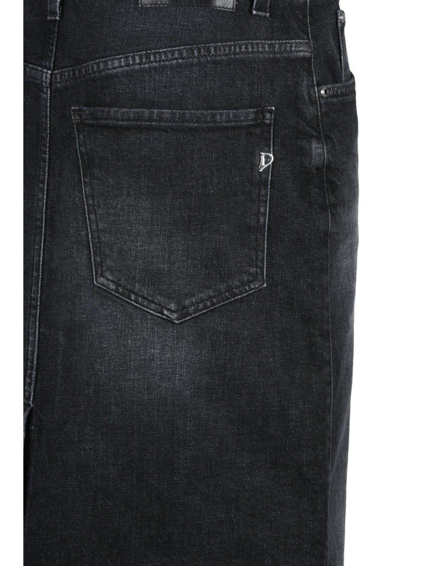 Dondup Black Jewel Button Long Denim Skirt
