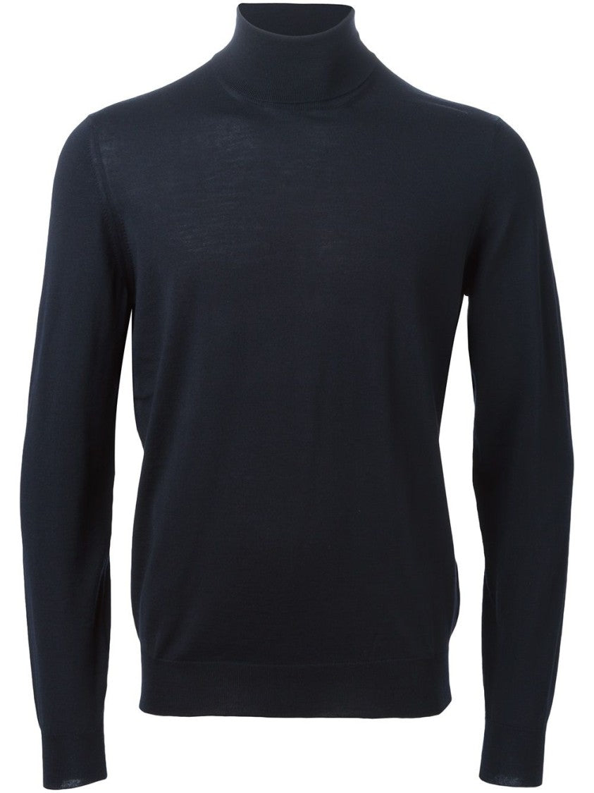 Drumohr Blue Fitted High Turtleneck Wool Sweater