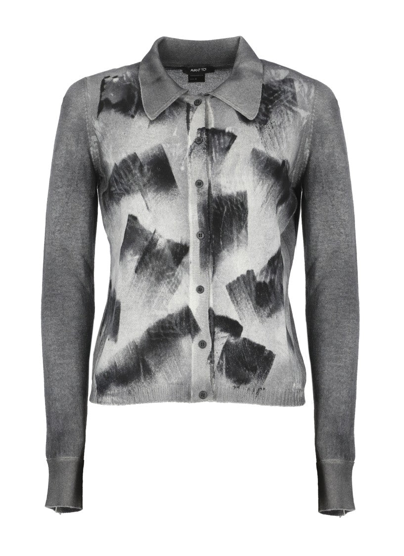 Avant Toi Grey Abstract Pattern Cashmere Cardigan