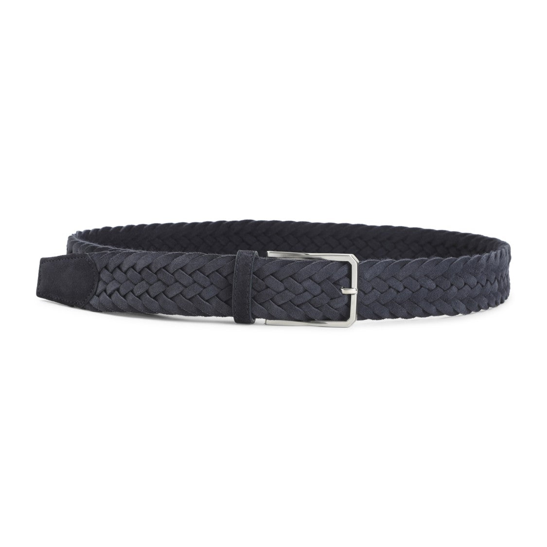 Canali Braided Black Suede Leather Belt