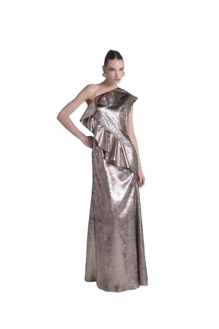 Saiid Kobeisy Embellished One-Shoulder Lamé Dress