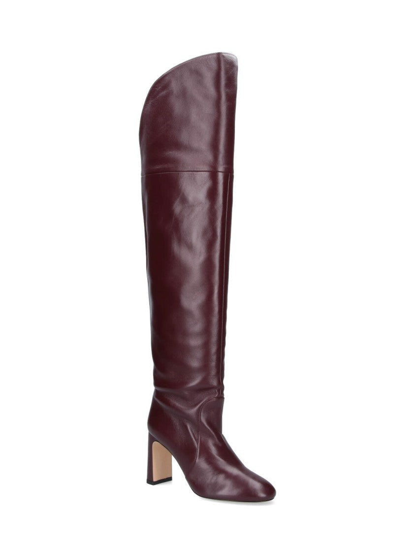 Stuart Weitzman Knee-High Brown Leather Boots With Polished Finish