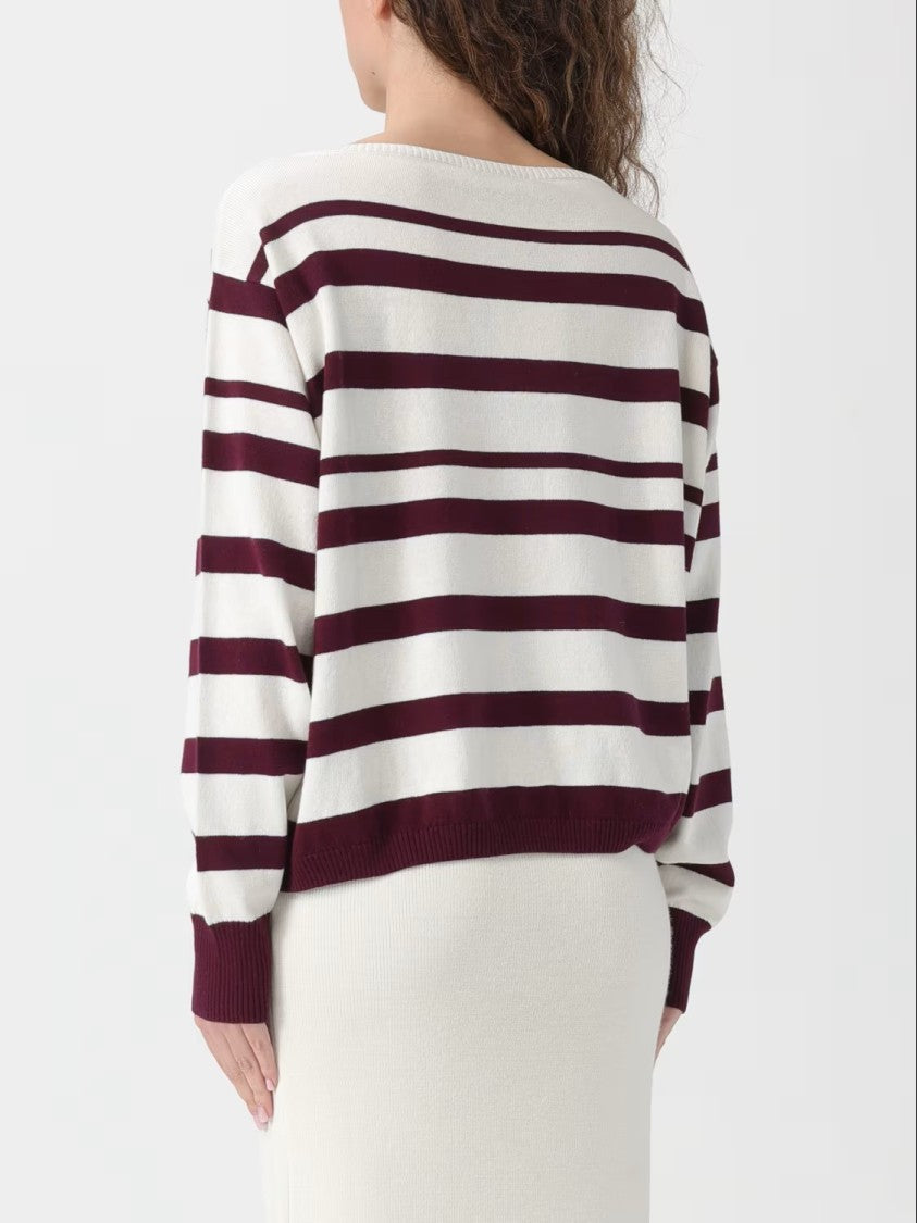 Twin-Set Striped Knit Top With Boat Neckline