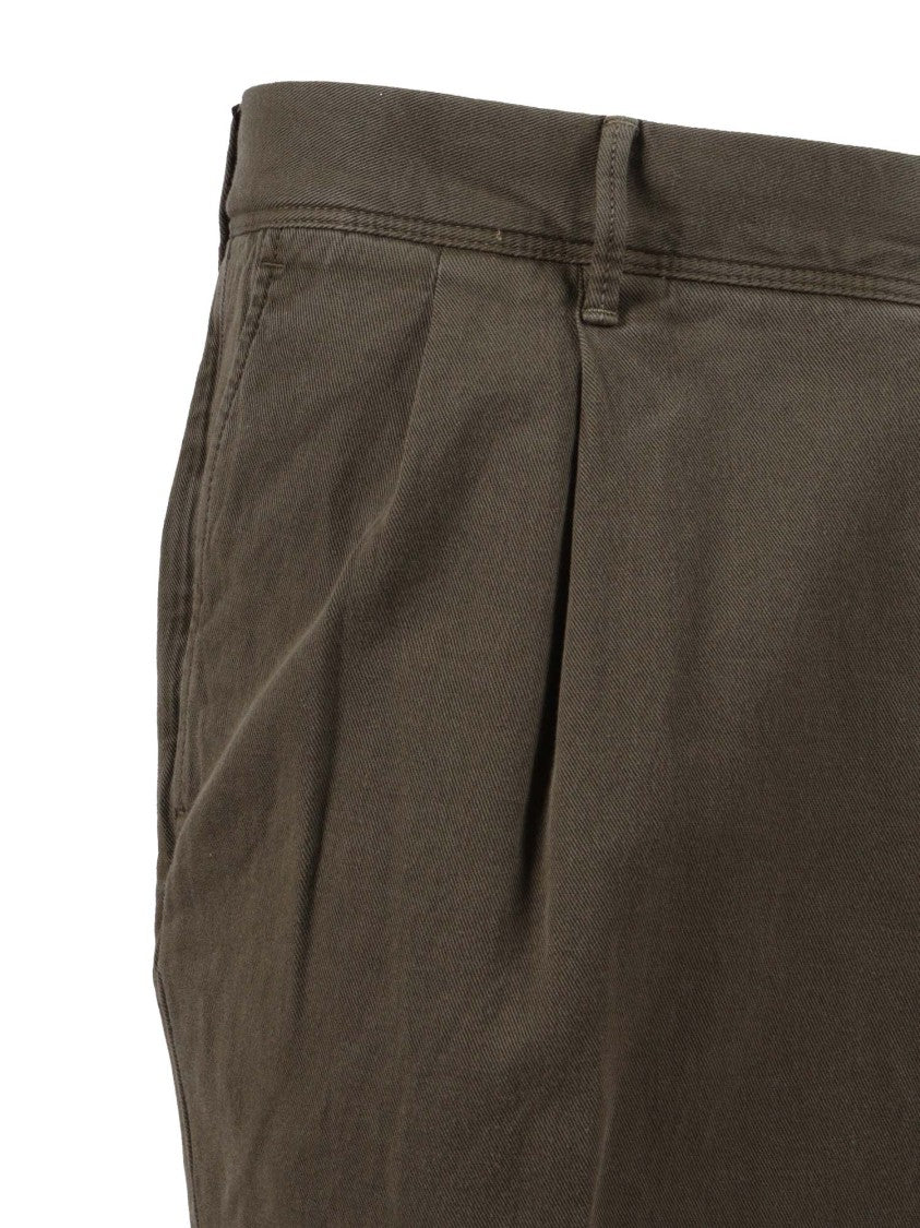 Incotex Tailored Green Front Pleat Straight-Leg Pants