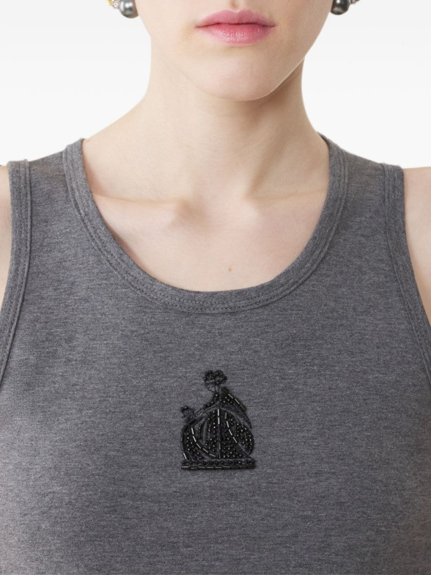 Lanvin Sleeveless Fitted Top With Embroidered Emblem