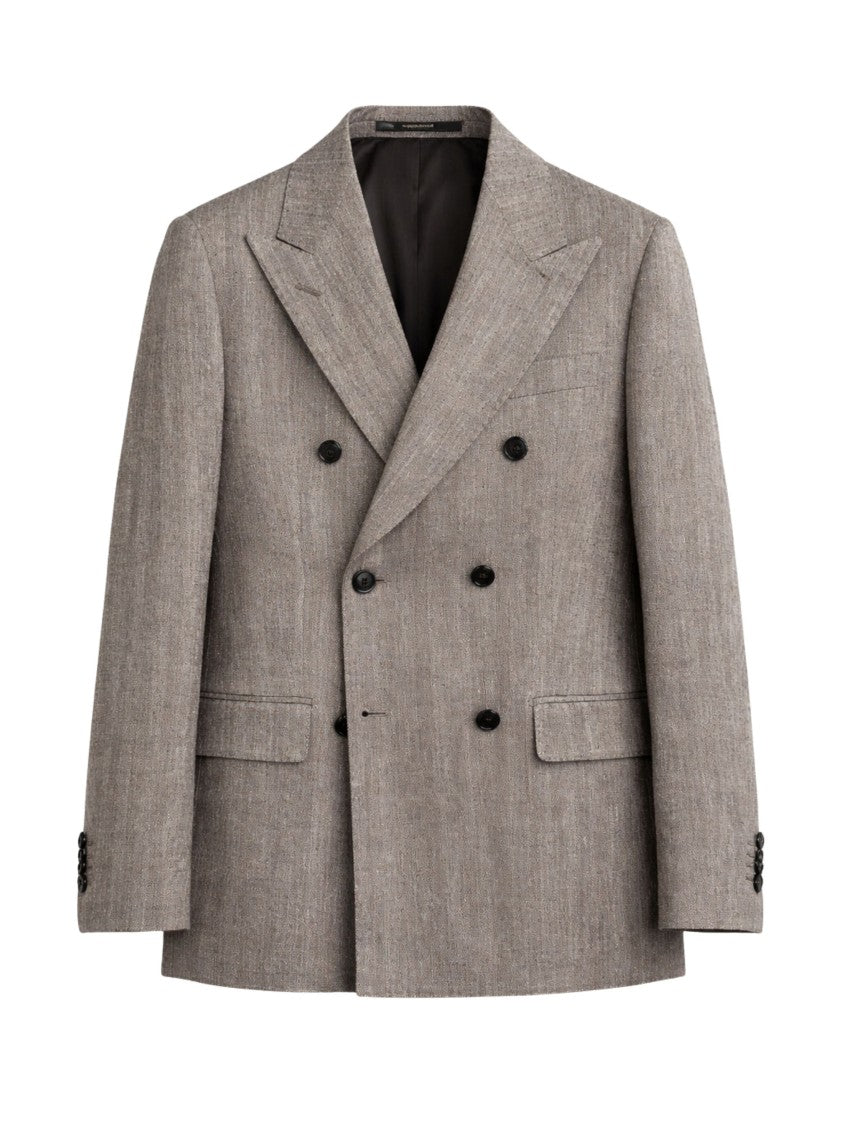 Tagliatore Brown Double Breasted Peak Lapels Blazer