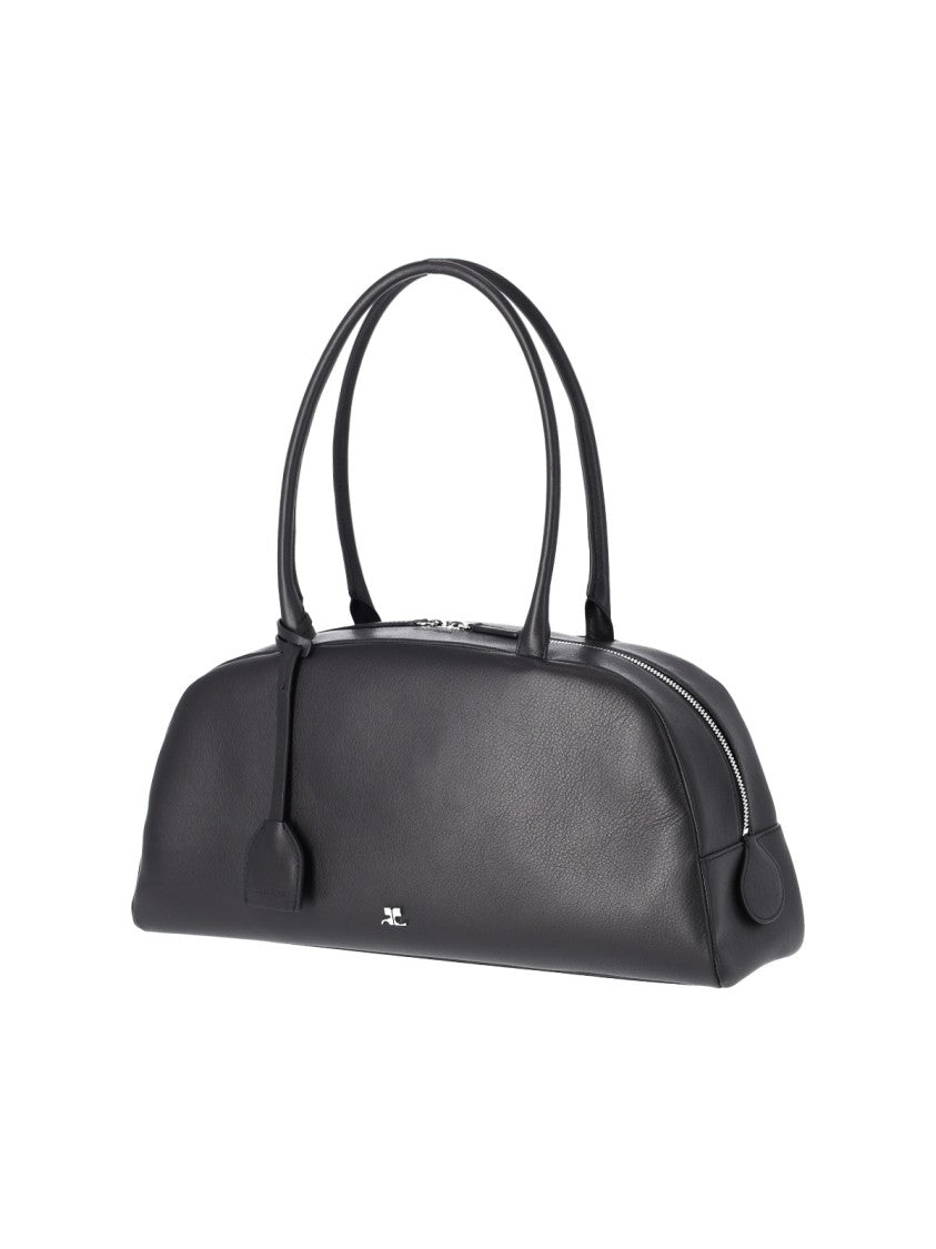 Courrèges Shoulder Bag "Monday" In Smooth Black Calf Leather