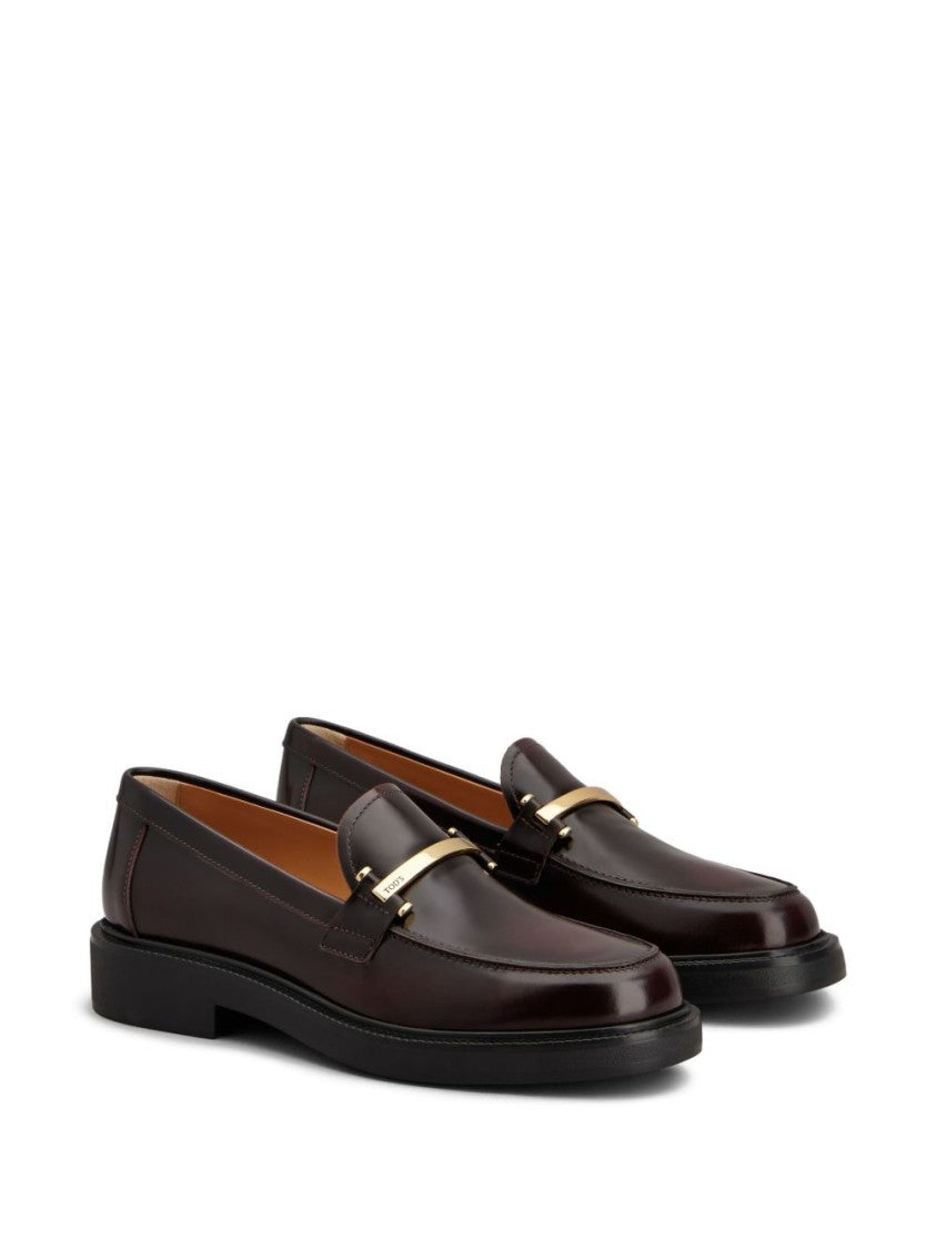 Tod's Polished Burgundy Loafers With Decorative Metal Bar