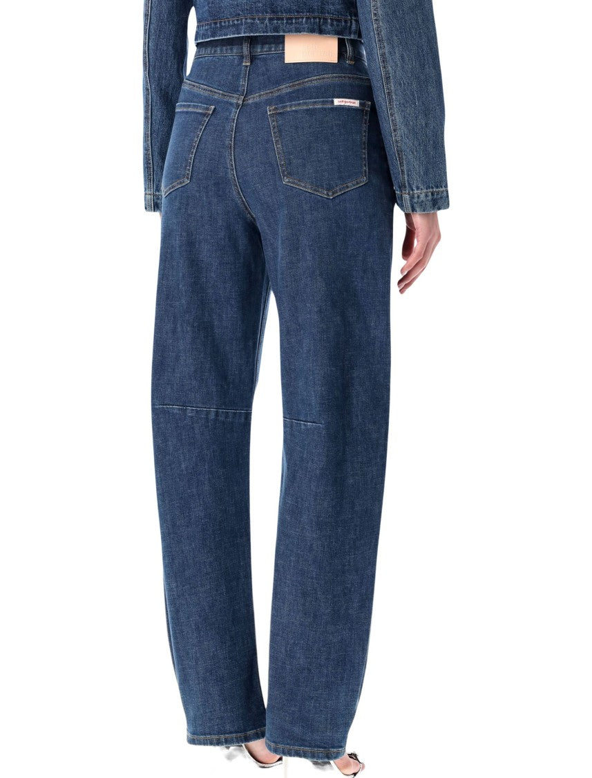 Self-Portrait High-Waisted Blue Barrel-Leg Jeans