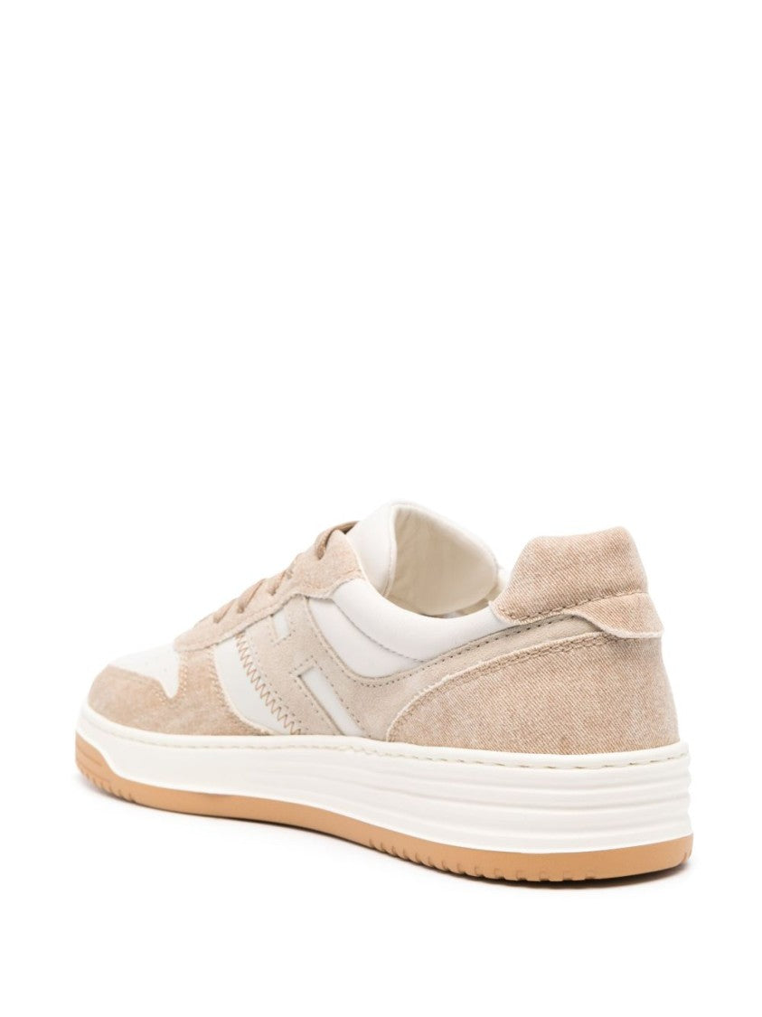 Hogan Panelled Beige And Cream Leather Sneakers With Logo Accents