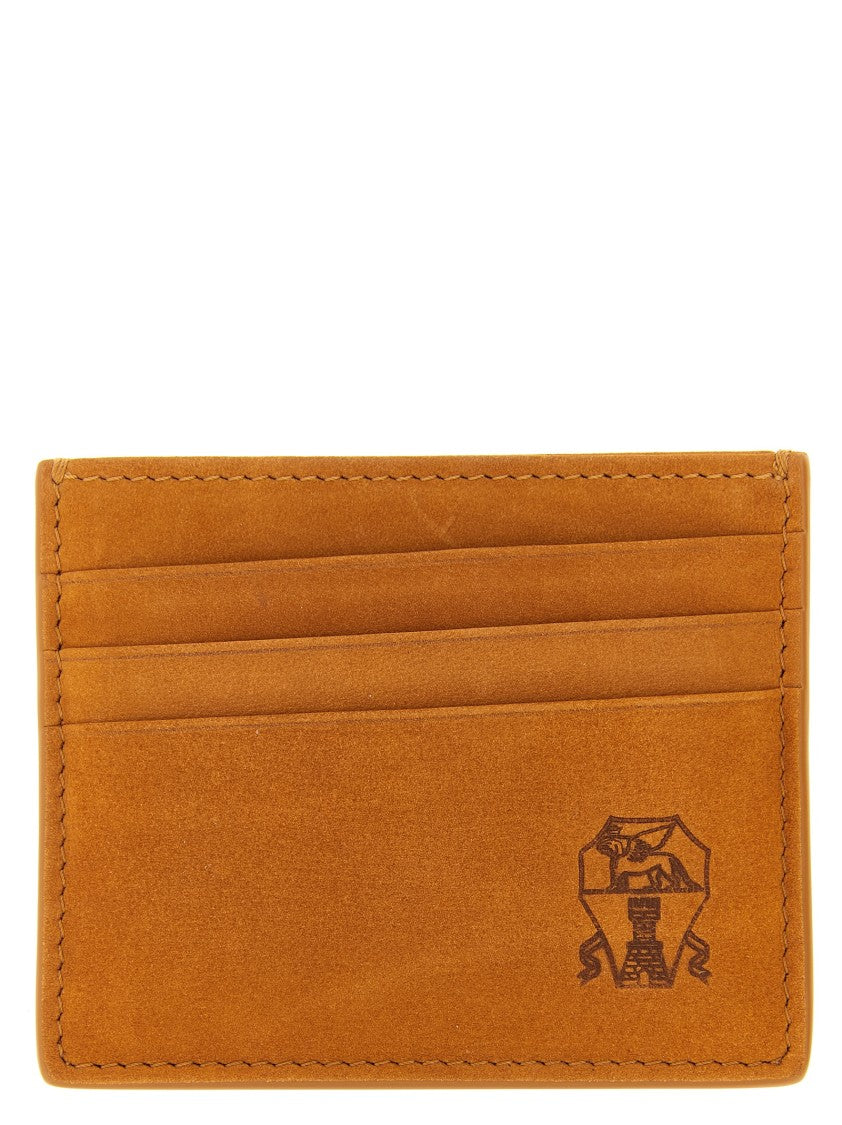 Brunello Cucinelli Brown Suede Card Holder With Embossed Logo