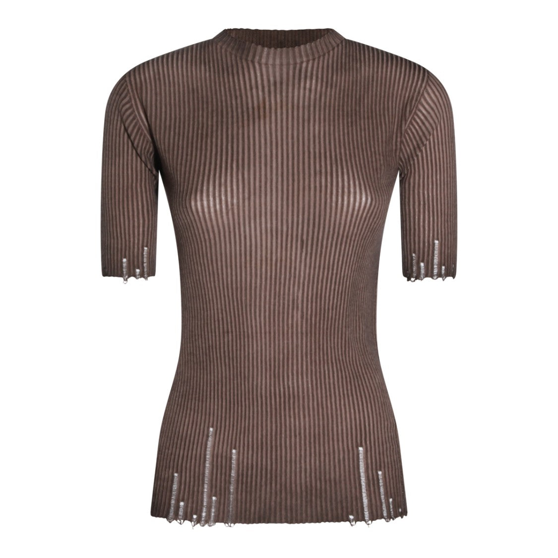 Uma Wang Slim-Fit Distressed Ribbed T-Shirt With Elegant Details