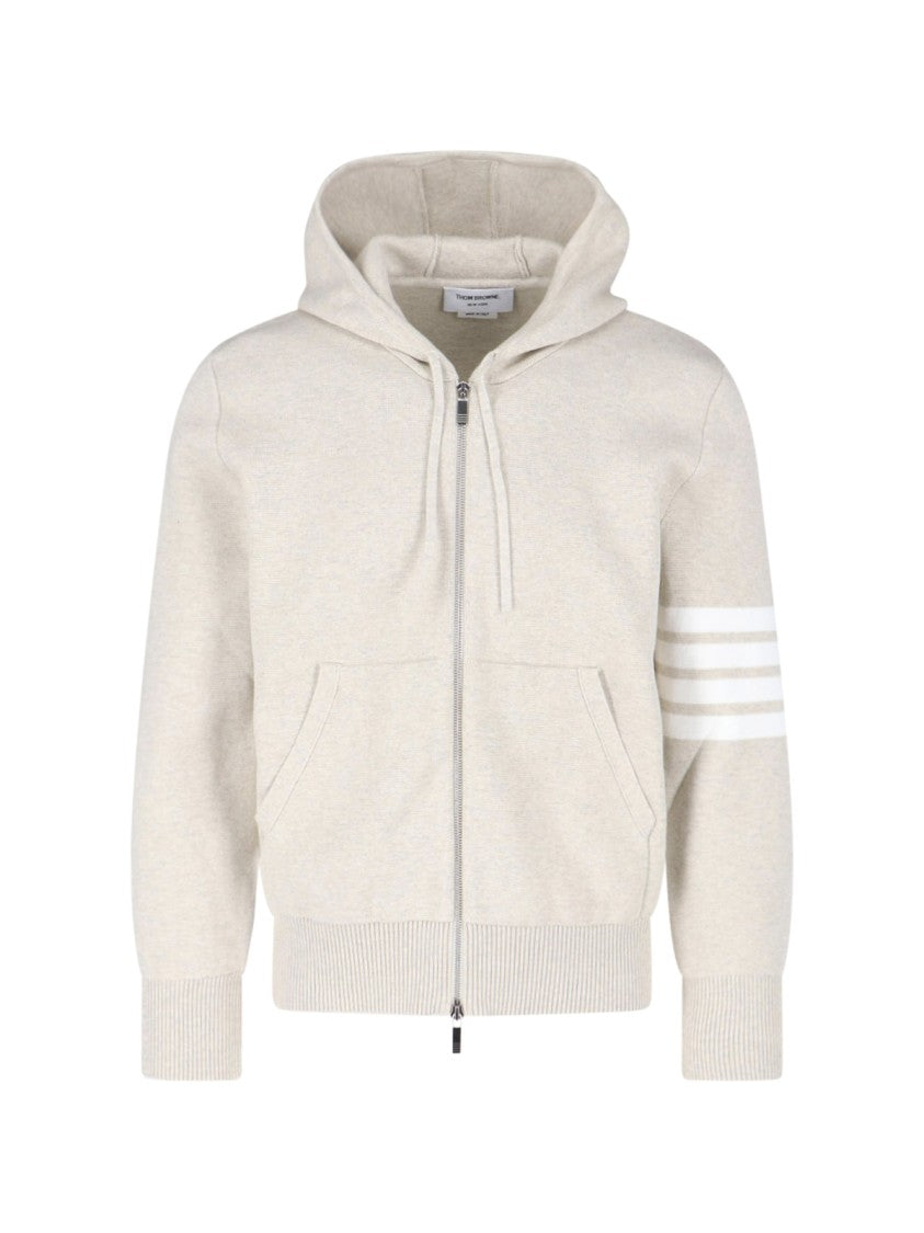 Thom Browne Beige 4-Bar Zip-Up Cotton Hoodie