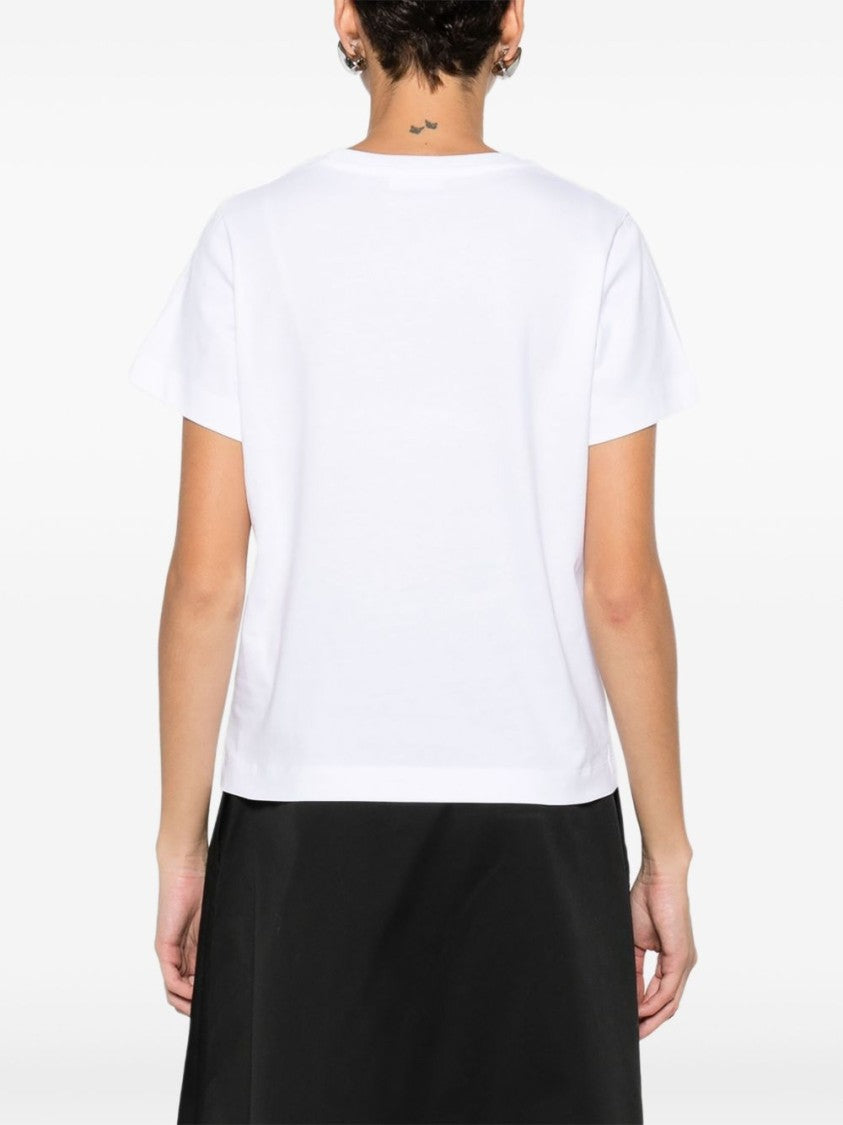 Moncler White Cotton T-Shirt With Embroidered Floral Logo