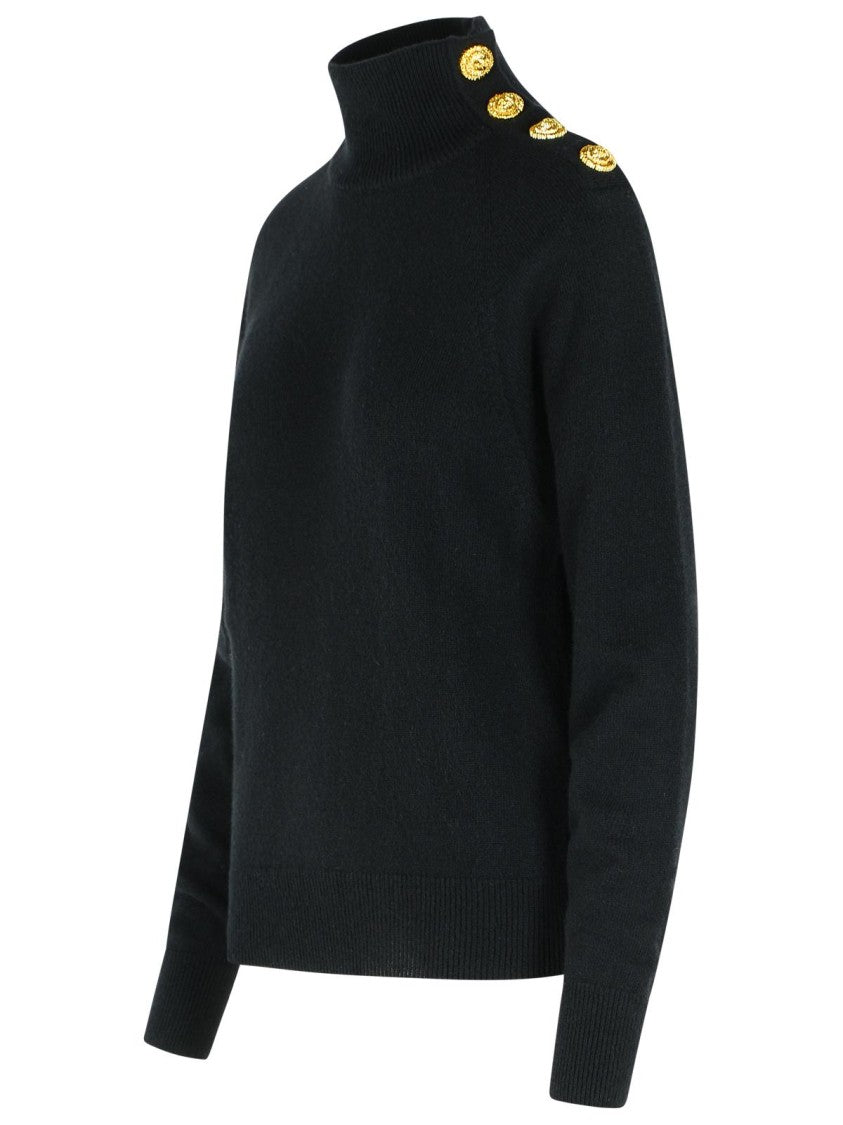 Balmain Turtleneck Sweater In Virgin Wool And Black Cashmere
