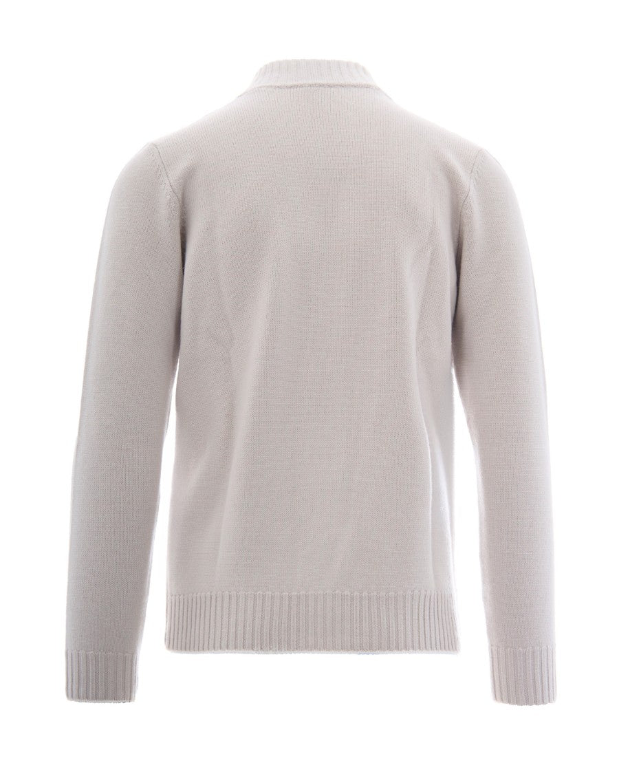 Eleventy Ivory Wool High-Collar Cardigan