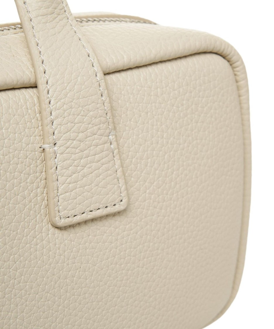 Staud Beige Leather Shoulder Bag With Embossed Logo