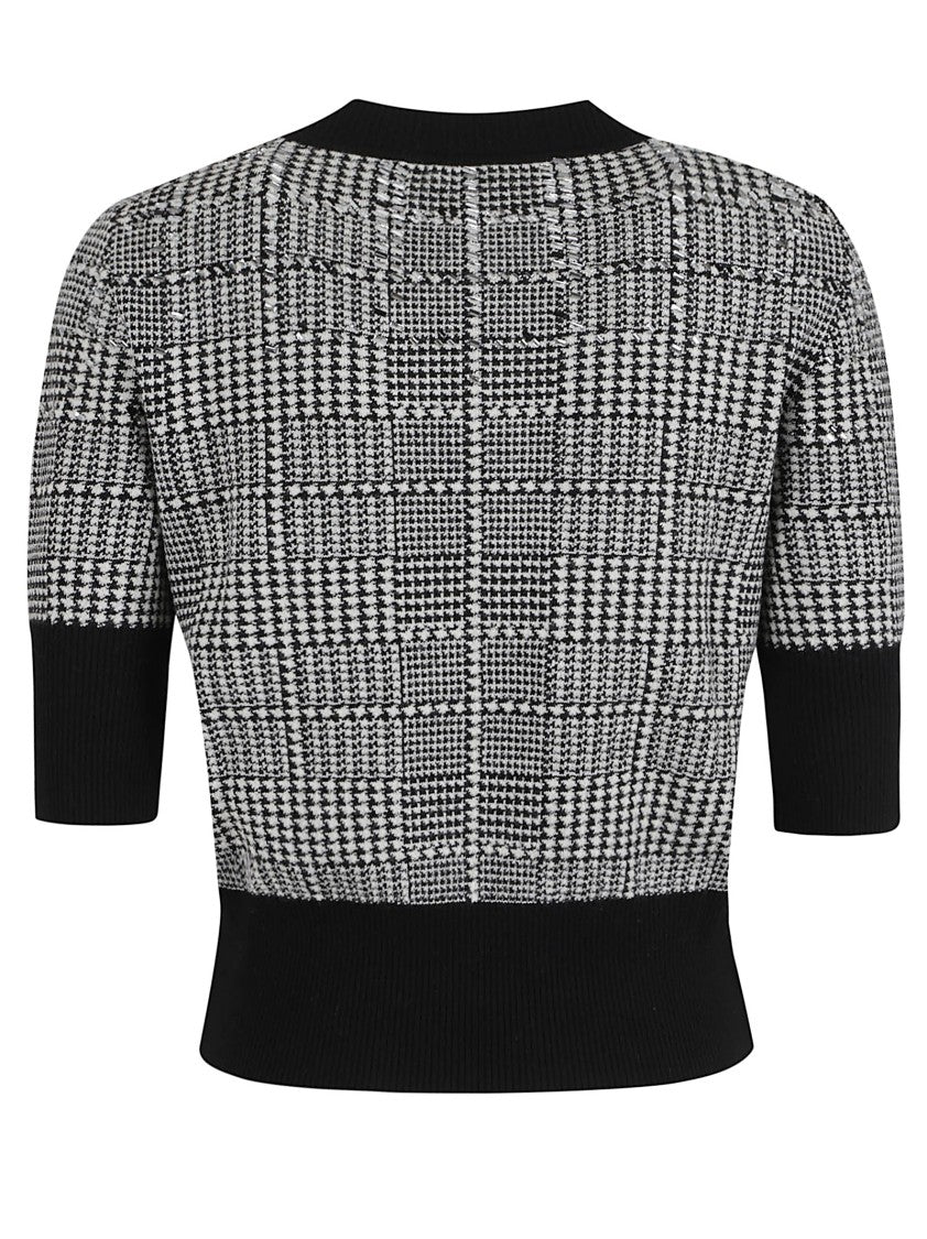 Ermanno Scervino Textured Knit Grey Sweater With Houndstooth Pattern