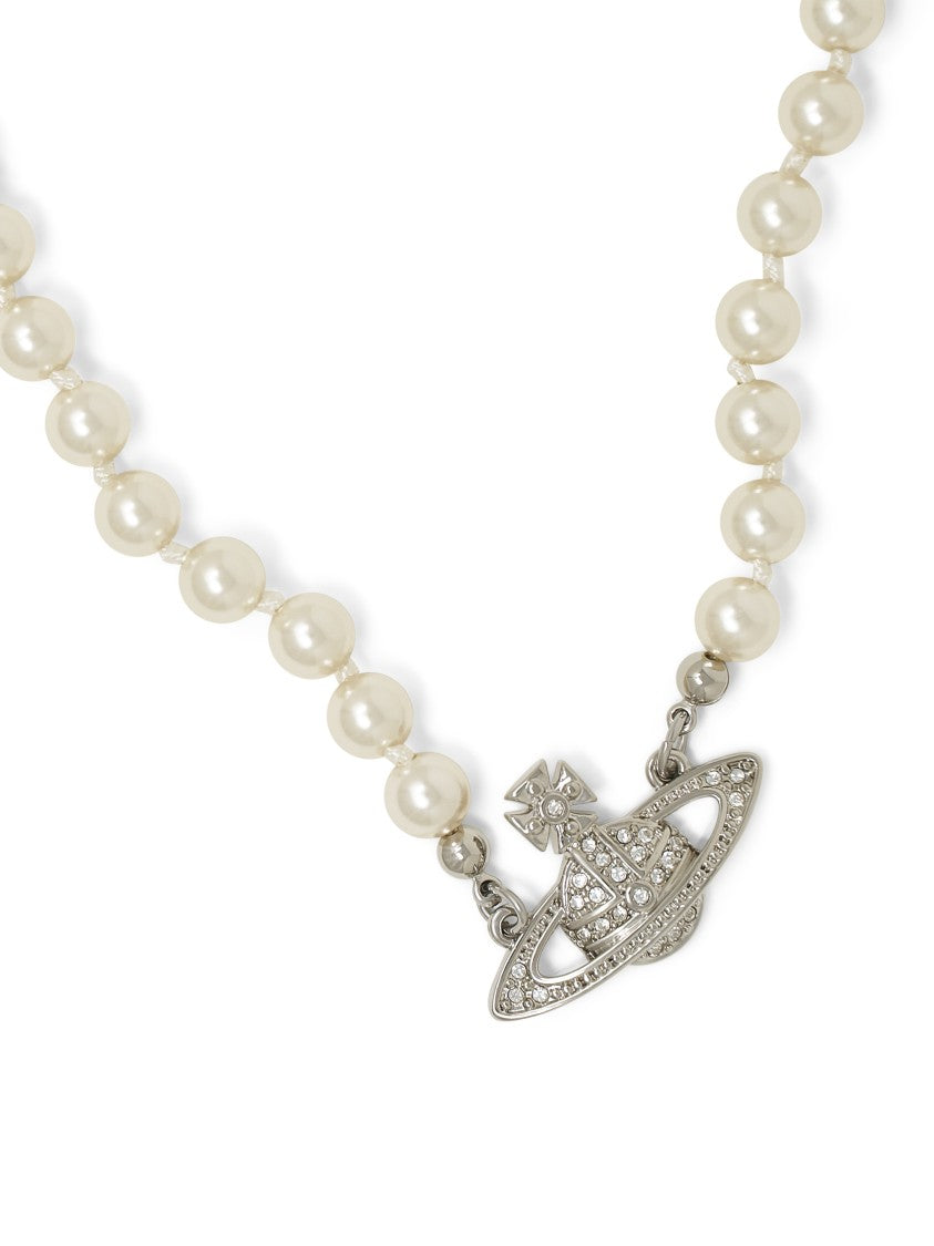 Vivienne Westwood Silver Mini Bas Relief Pearl Orb Necklace
