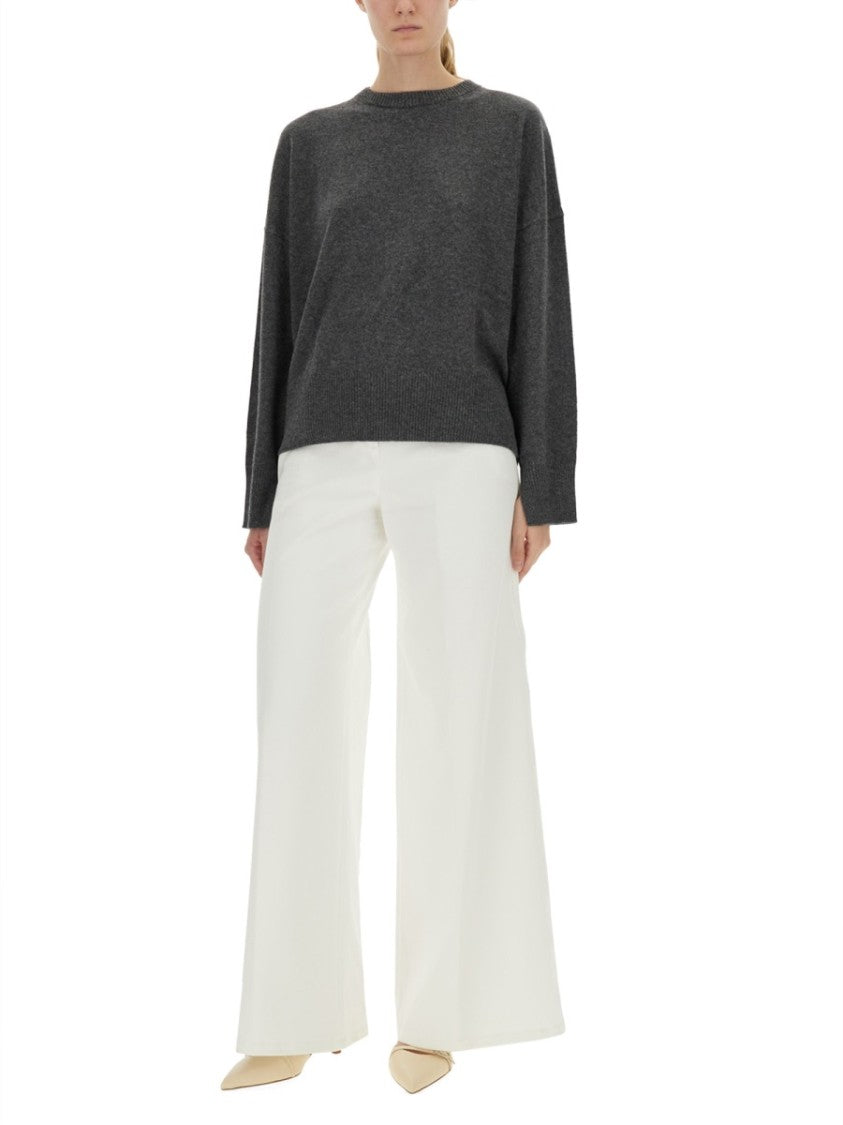 Loulou De Saison Charcoal Grey Cashmere Sweater With Relaxed Fit And Ribbed Details