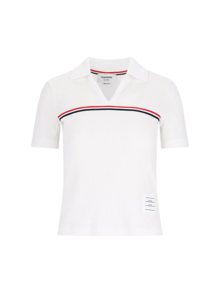 Thom Browne "Three Stripes" Knit Polo – White